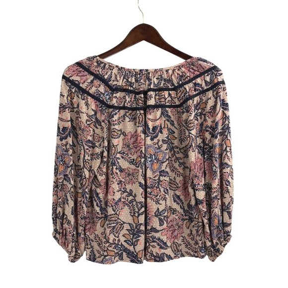 Evereve Womens Medium Floral Boho Billowy Blouse Rayon Puff Sleeves Cottage - Picture 2 of 7
